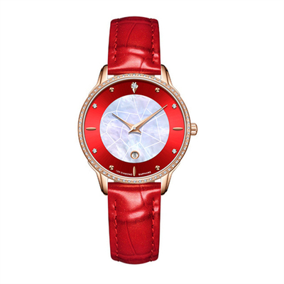 Wasserdichte Damen Pin Buckle Diamond Bezel Leather-Uhr-3ATM kleiden Uhren mit Diamanten