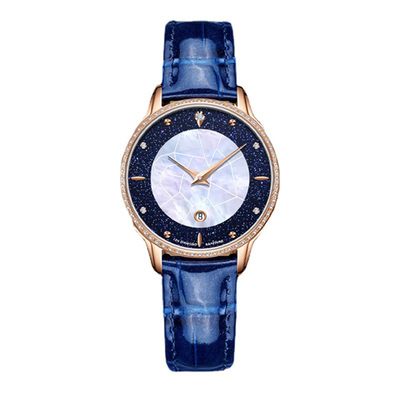 Wasserdichte Damen Pin Buckle Diamond Bezel Leather-Uhr-3ATM kleiden Uhren mit Diamanten