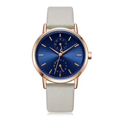 Die zufällige lederne Uhr Pin Buckle Tempered Glass Waterproof der kleinen Skala-Frauen