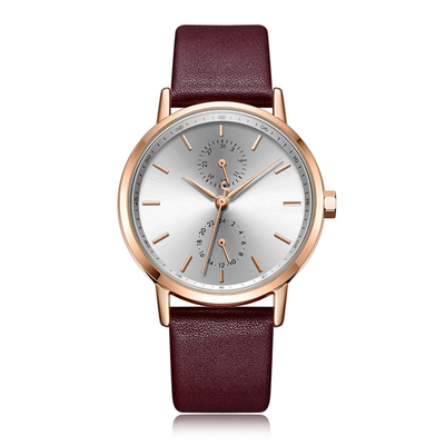 Die zufällige lederne Uhr Pin Buckle Tempered Glass Waterproof der kleinen Skala-Frauen