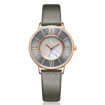 Pin Buckle Women Quartz Wrist-Uhr-Lederband Shell Dial