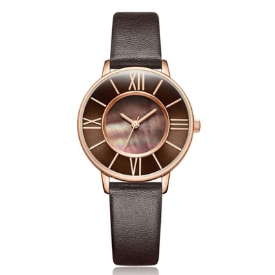 Pin Buckle Women Quartz Wrist-Uhr-Lederband Shell Dial