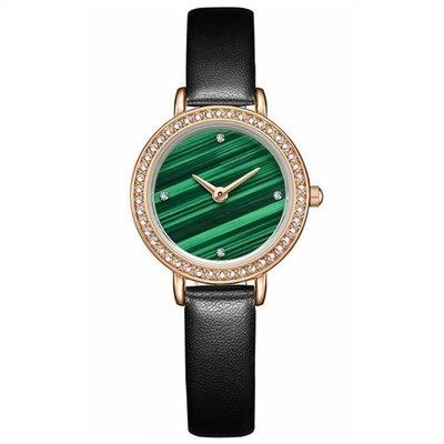Frauen Lünette echter Diamant Quarzuhr Grün Damen Malachit