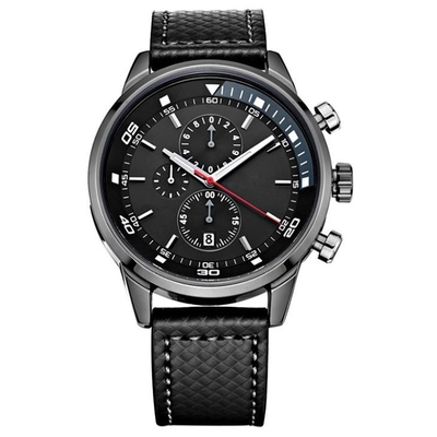 Männer tragen analog-digitale das Chronograph-Legierungs-Quarz-Armbanduhr-echte Leder zur Schau