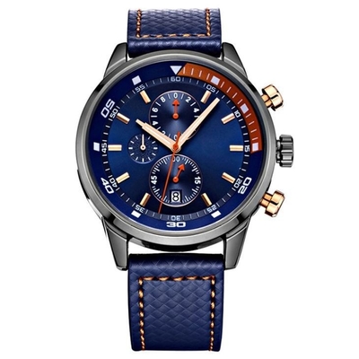 Männer tragen analog-digitale das Chronograph-Legierungs-Quarz-Armbanduhr-echte Leder zur Schau