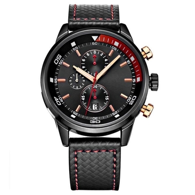 Männer tragen analog-digitale das Chronograph-Legierungs-Quarz-Armbanduhr-echte Leder zur Schau