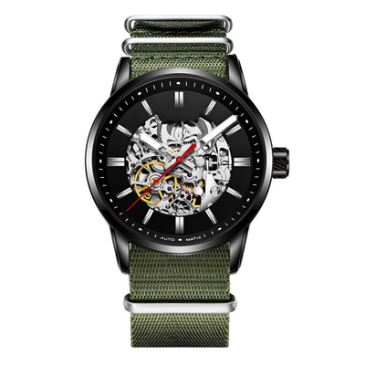 30m Leben-wasserdichte Skelett-mechanische Uhr-Stereoskala-Nylonarmbanduhr