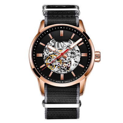 30m Leben-wasserdichte Skelett-mechanische Uhr-Stereoskala-Nylonarmbanduhr