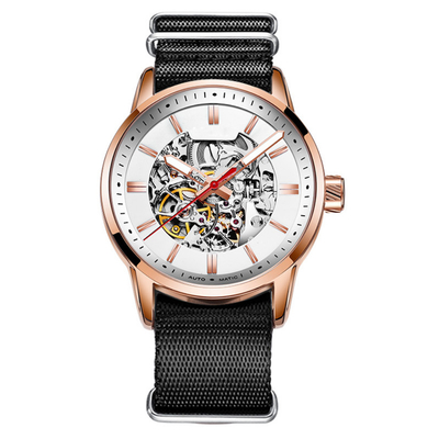 30m Leben-wasserdichte Skelett-mechanische Uhr-Stereoskala-Nylonarmbanduhr