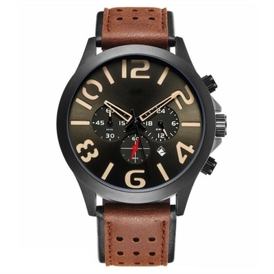 Die Chronographen der Pin Buckle Triple Date Calendar-Uhr-Ledergürtel-Männer