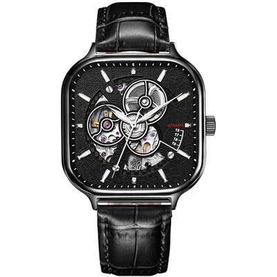 Das Skelett-Uhr-Edelstahl-Bügel Sapphire Mirror der automatischen Männer quadratischer