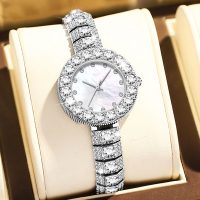 Arbeiten Sie hellen Luxusfrauen Quarz-Armbanduhr mit Diamond Waterproof um