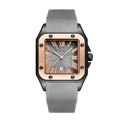 Quadratische Silikon-Bügel-Quarz-Armbanduhr wasserdichter Roman Vintage