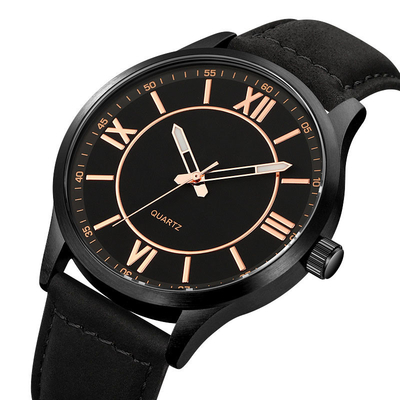 Mode-kundenspezifisches Geschäfts-Schwarz-imprägniern lederne Quarz-Uhr für Männer
