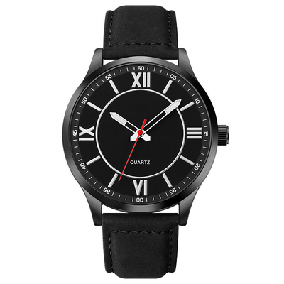 Mode-kundenspezifisches Geschäfts-Schwarz-imprägniern lederne Quarz-Uhr für Männer