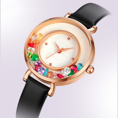 Modische und elegante Edelsteinuhr, Quarzuhr aus Legierung für Damen