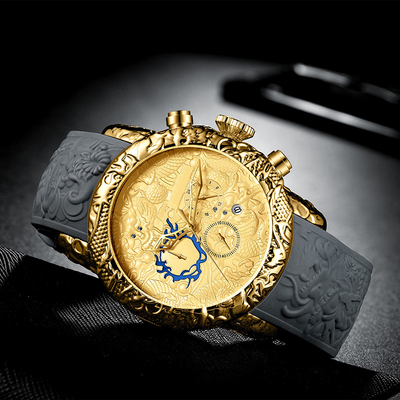 Die Uhr-Chronograph-wasserdichtes Datums-analoger Quarz 3D Dragon Design Frog Tape der großen Skala-Männer
