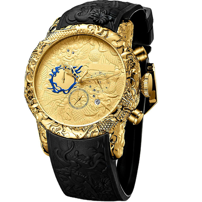 Die Uhr-Chronograph-wasserdichtes Datums-analoger Quarz 3D Dragon Design Frog Tape der großen Skala-Männer