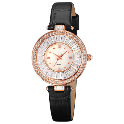 Runder Fall-zufällige Luxusuhr-Quarz-Leder-Uhr wasserdicht für Dame