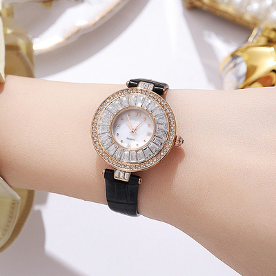 Runder Fall-zufällige Luxusuhr-Quarz-Leder-Uhr wasserdicht für Dame