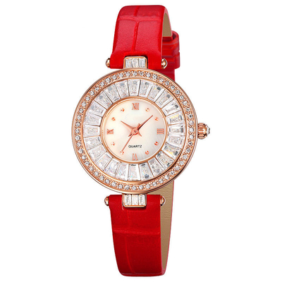 Runder Fall-zufällige Luxusuhr-Quarz-Leder-Uhr wasserdicht für Dame