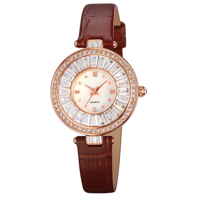 Runder Fall-zufällige Luxusuhr-Quarz-Leder-Uhr wasserdicht für Dame