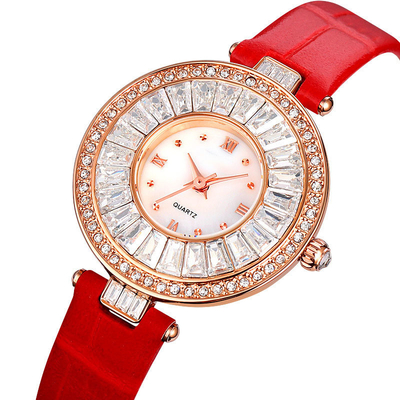 Runder Fall-zufällige Luxusuhr-Quarz-Leder-Uhr wasserdicht für Dame