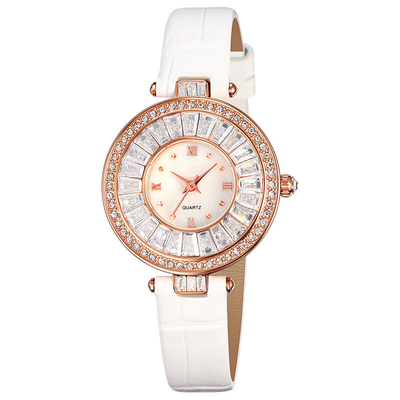 Runder Fall-zufällige Luxusuhr-Quarz-Leder-Uhr wasserdicht für Dame