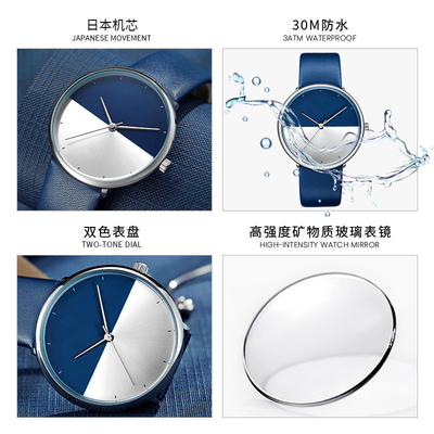 7mm starker PU-Gurt oder echte lederne Uhr 3ATM mit Sapphire Crystal Glass