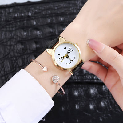 ROHS-Quarz-Kinder passen, Gewichts-Legierungs-Material Cat Face Quartz Watchs 35g auf
