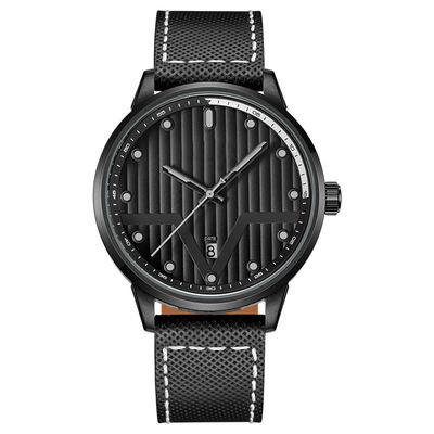 Lederne schwarze geformtes 3hands SUS316L Material der Metallarmbanduhr-Klinge