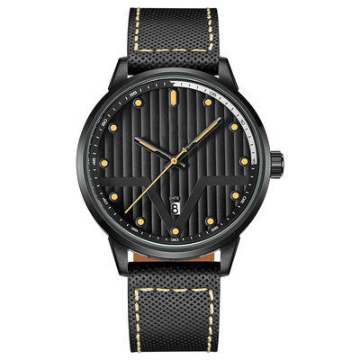 Lederne schwarze geformtes 3hands SUS316L Material der Metallarmbanduhr-Klinge