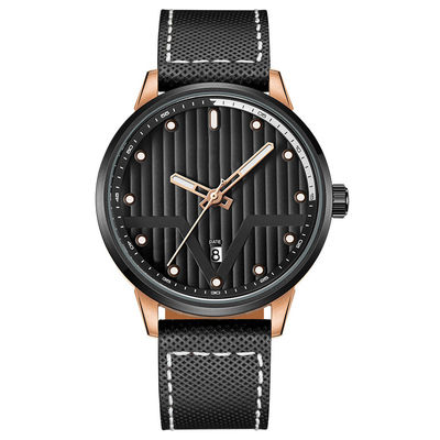 Lederne schwarze geformtes 3hands SUS316L Material der Metallarmbanduhr-Klinge