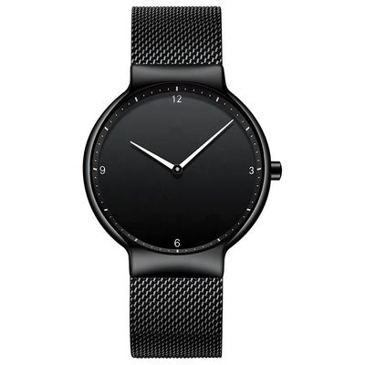 Schwarze Skala-Schwarz-Edelstahl-Bügel-Uhr, Edelstahl-Rückseiten-Quarz-Uhr