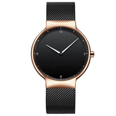 Schwarze Skala-Schwarz-Edelstahl-Bügel-Uhr, Edelstahl-Rückseiten-Quarz-Uhr