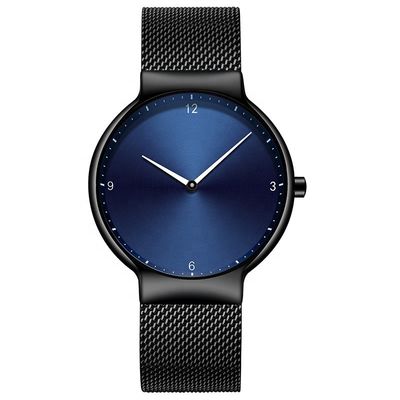 Schwarze Skala-Schwarz-Edelstahl-Bügel-Uhr, Edelstahl-Rückseiten-Quarz-Uhr