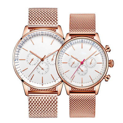 Wasserdichte Quarz-Uhr der Paar-3ATM, 12mm Skala Rose Gold Couple Watch