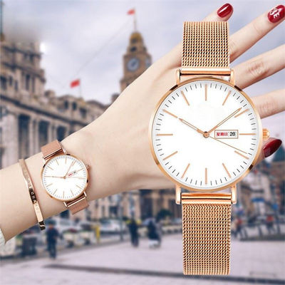 Rose Gold Women Quartz Wrist-Uhr 3BAR wasserbeständiges 3Needles