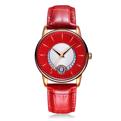 Damen überziehen stilvolle Schönheits-Quarzwerk-Armbanduhr mit Leder