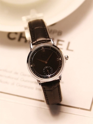 Brown-Leder-Band-Quarz-Paar-Uhr echter Diamond Quartz Watch