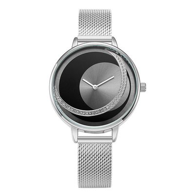 14mm Bügel-Quarz-Batterie-Armbanduhren lederner Diamond Encrusted Mesh Strap Watch