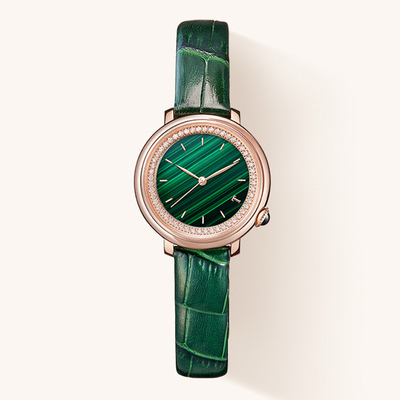 SS316L-Frauen-Quarz-Armbanduhr-Mineralglaslederband