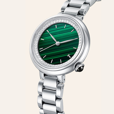 SS316L-Frauen-Quarz-Armbanduhr-Mineralglaslederband