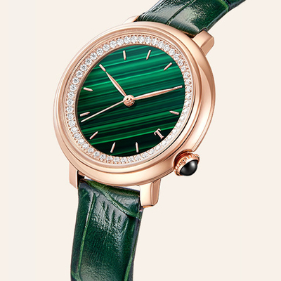SS316L-Frauen-Quarz-Armbanduhr-Mineralglaslederband