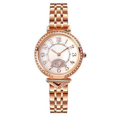 Stern-Mond-Stahl-Band Weinlese-Skala-Diamond Ladys Quartz Watch Dias 26.5mm