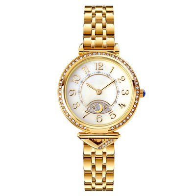 Stern-Mond-Stahl-Band Weinlese-Skala-Diamond Ladys Quartz Watch Dias 26.5mm