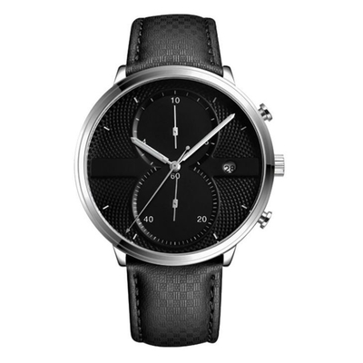 Lederband-Legierungs-Quarz-Armbanduhr 43mm Dia Minimalist Chronograph