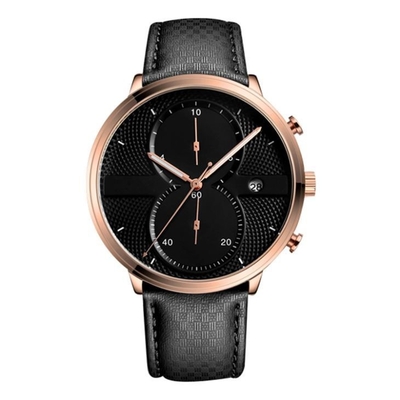 Lederband-Legierungs-Quarz-Armbanduhr 43mm Dia Minimalist Chronograph