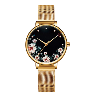 30M Waterproof Precious Flower Edelstahl Mesh Watch For Women