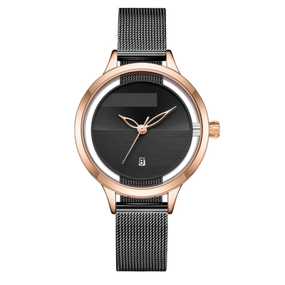 Damen Mesh Belt Quartz Calendar Watch mit Willow Leaf Needle